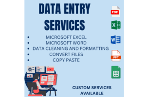 Data Entry, Cleaning, Formatting, and PDF Conversions.